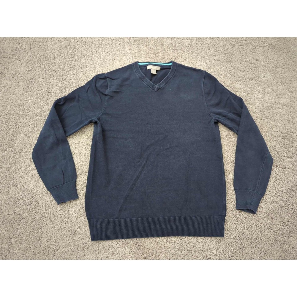 Grayson & Dunn Pullover Sweater Mens Small‎ Blue V-Neck 100% Cotton Knit Casual